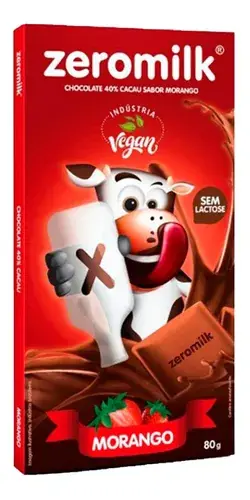 Chocolate Vegano Sem Lactose 40% Cacau Morango Zeromilk 80g