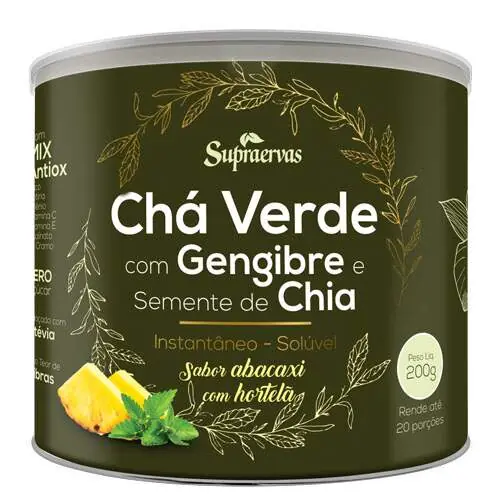 Chá Verde com Gengibre e Chia Solúvel Sabor Abacaxi com Hortelã SupraErvas 200g