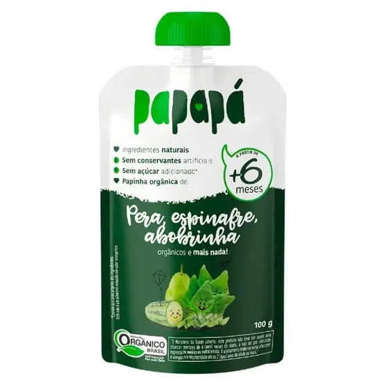 Papinha Orgânica de Pera, Espinafre e Abobrinha Papapá 100g