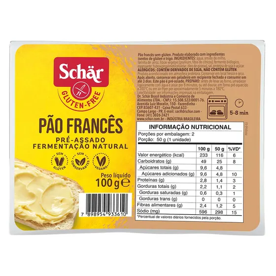 Pão Francês Sem Glúten Schär 100g