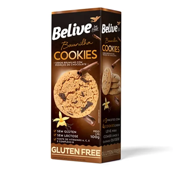 Cookies de Baunilha com Gotas de Chocolate sem Glúten Belive 80g