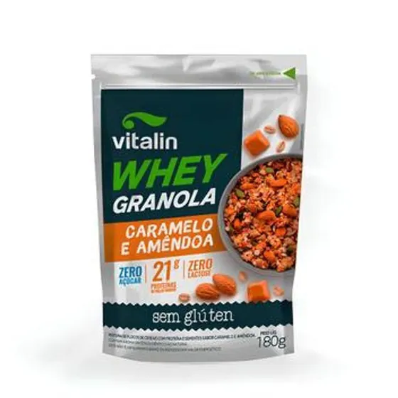 Granola Whey Caramelo e Amêndoas Zero Açúcar Vitalin 180g