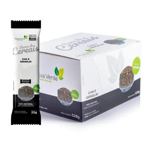Barra de Cereais Vegana com Chia e Gergelim Relva Verde - Display 24 unidades
