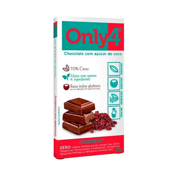Chocolate 70% Cacau com Cranberry Only4 80g