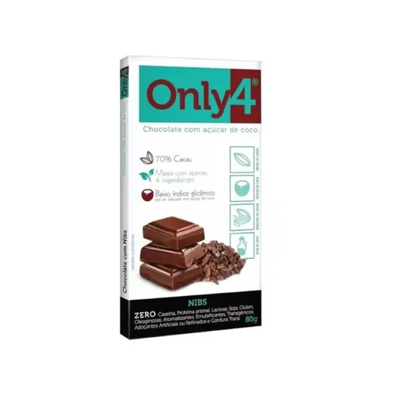 Chocolate 70% Cacau com Nibs de Cacau Only4 80g