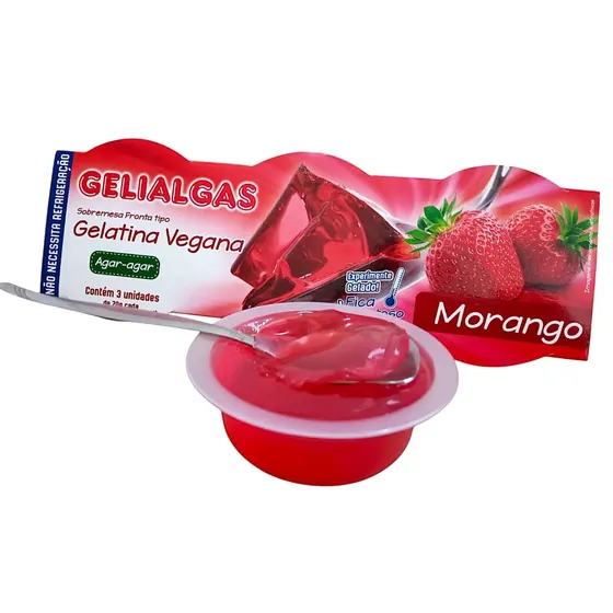 Gelatina Vegana de Ágar Morango sem Açúcar 100g