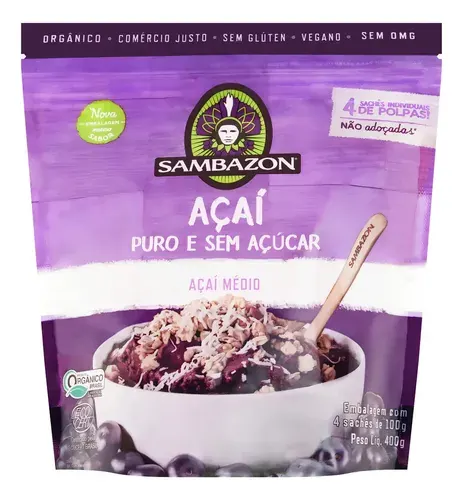 Polpa de Açaí Pasteurizada Sambazon 4 Unidades 400g
