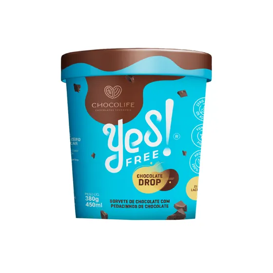 Sorvete sem Glúten Yes Free Chocolate Drop 470ml