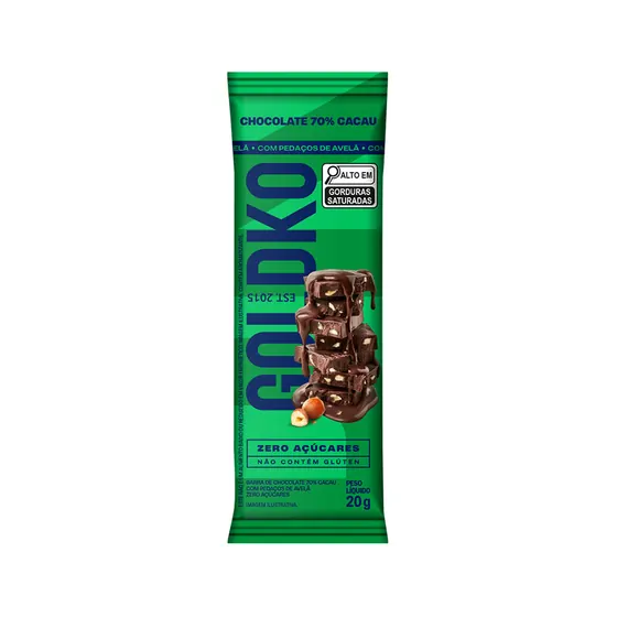 Barra de Chocolate 70% Cacau com Avelã Goldko 20g