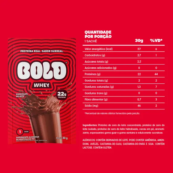 Whey Protein Bold Chocolate ao Leite Sachê 30g
