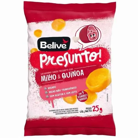 Snack de Milho e Quinoa Sabor Presunto sem Glúten Belive 25g
