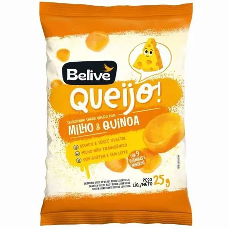 Snack de Milho e Quinoa Sabor Queijo sem Glúten Belive 25g